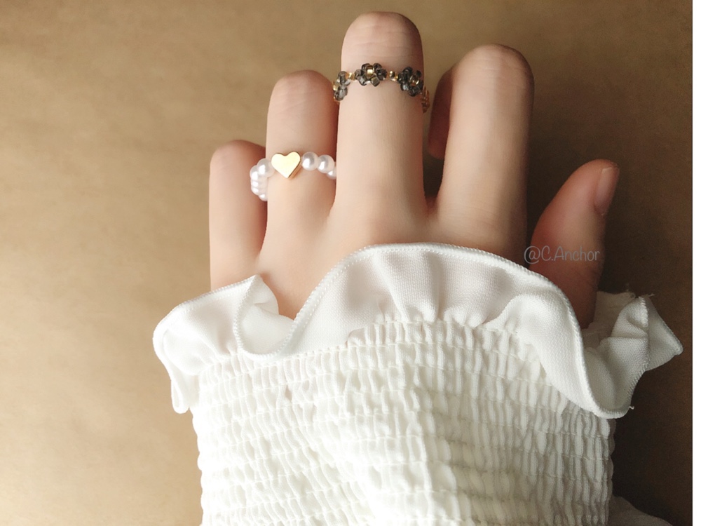 【rs-3】 ビーズリング ✿ 韓国 カラフル 蝶々 ハート パール rs-3】 ビーズリング ✿ 韓国 カラフル 蝶々 ハート パール