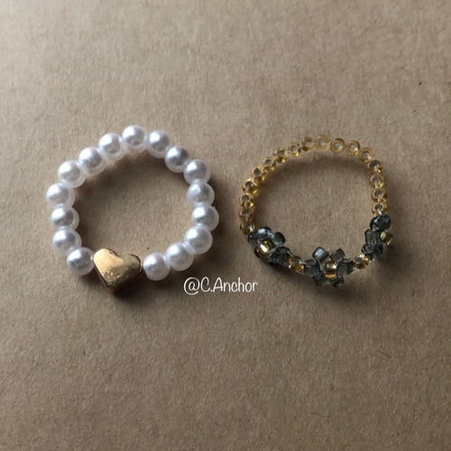 ❤️メタルハート＆パールリングセット❤️ ビーズリング 비즈반지