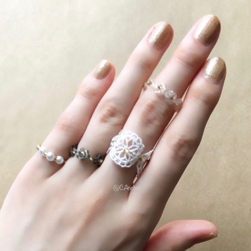 ❤️レースリング4点セット❤️ ビーズリング 비즈반지 韓国 ビーズ