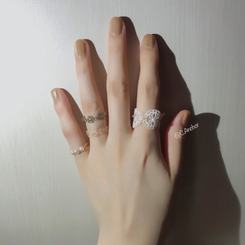 ❤️レースリング4点セット❤️ ビーズリング 비즈반지 韓国 ビーズ