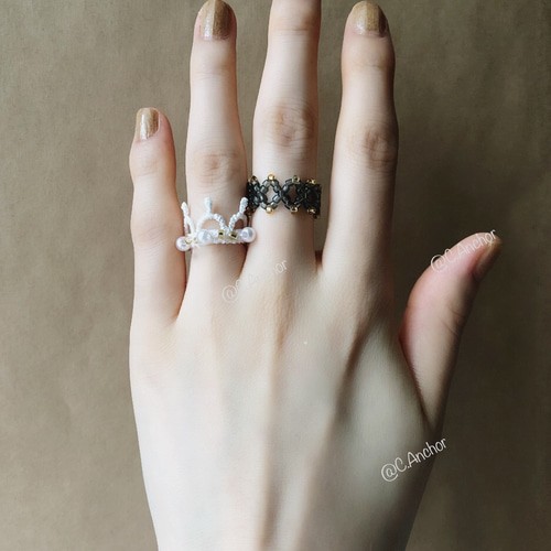 王冠型レースリングセットビーズリング 비즈반지 韓国 ビーズ パール