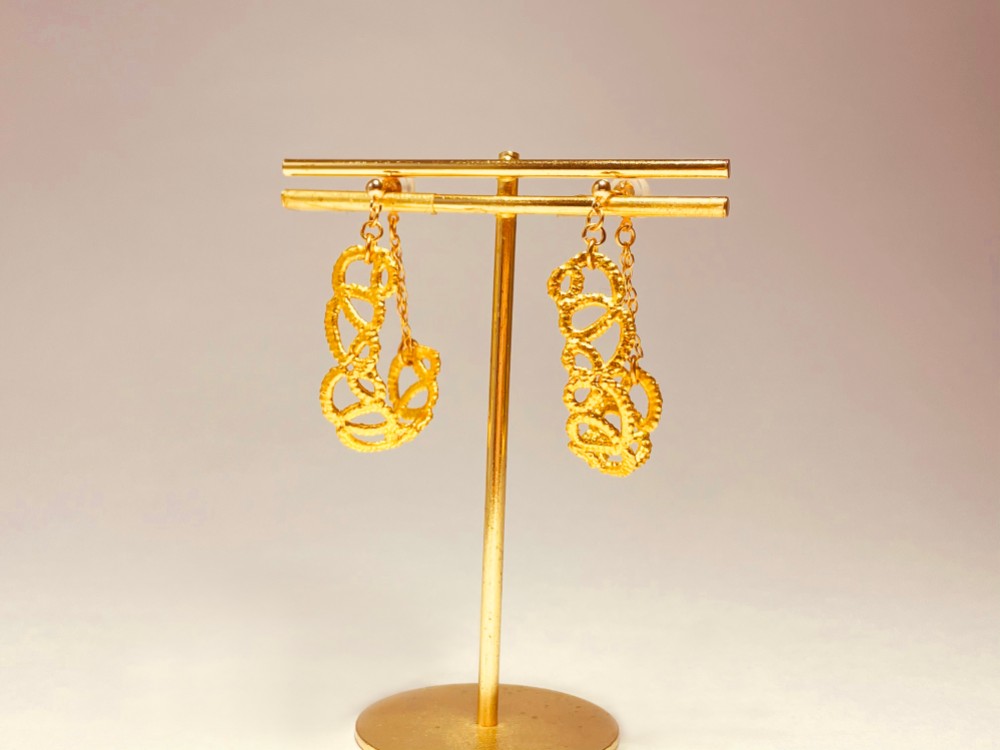 結　ピアス　絹糸レース　K10