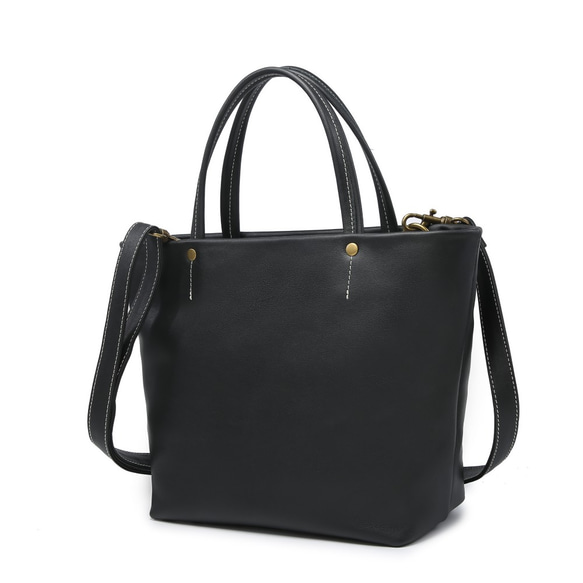 トートバッグ 本革 レザー メンズ レディース シンプル 軽量 通勤 通学 旅行 ショルダー 2way ブラック 052 2枚目の画像
