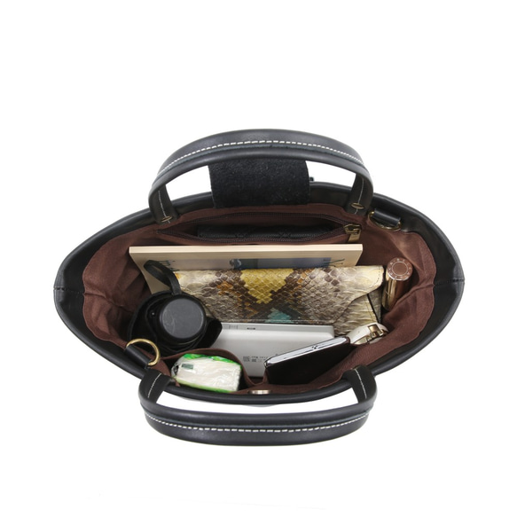 トートバッグ 本革 レザー メンズ レディース シンプル 軽量 通勤 通学 旅行 ショルダー 2way ブラック 052 7枚目の画像