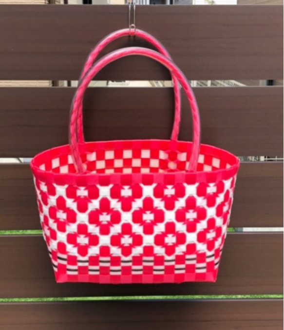 ppバンドバック 赤と白の花柄 かごバッグ ふうたくん 通販 11550460