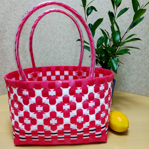 ppバンドバック 赤と白の花柄 かごバッグ ふうたくん 通販 11550460