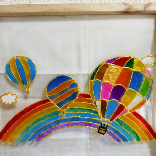 熱気球 ステンドグラス アートパネル