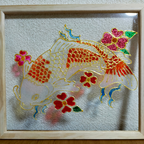 ステンドグラス風⑤鯉と花 フォトフレーム・写真立て しゃれとん