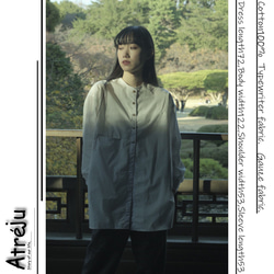 Yuragi shirts/ 綿100%！タイプライターとガーゼを使いシャツらしい雰囲気ながら柔らかいノーカラーシャツ 4枚目の画像