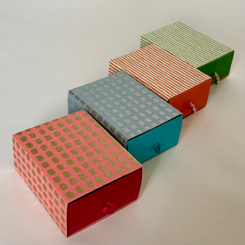 ギフトボックス マッチ箱 ボーダー+ドット柄 4個セット ギフトボックス
