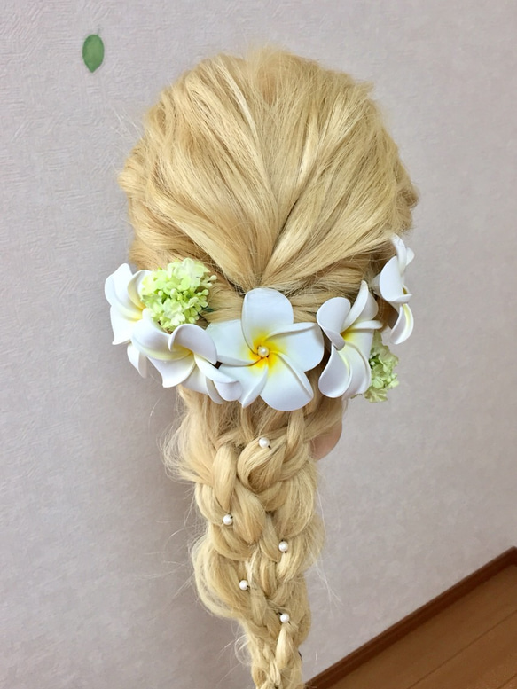 プルメリア 髪飾り ハワイアン ウエディング 1枚目の画像