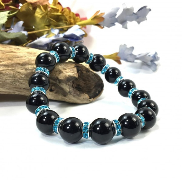 パワーストーン ブレスレット オニキス 12mm 天然石ブレス (ロンデル