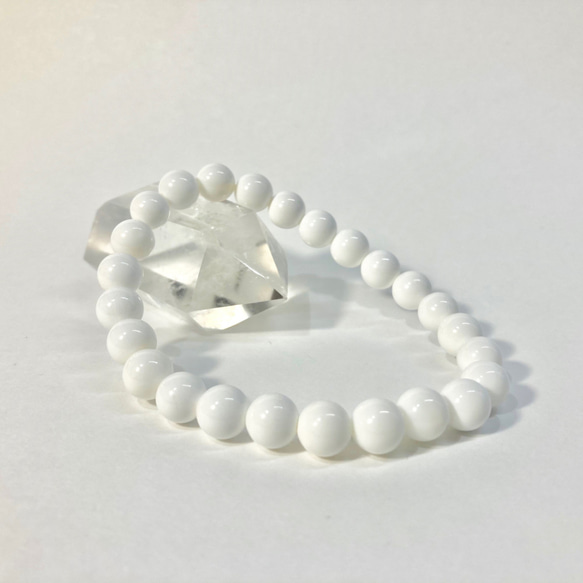 ホワイトオニキス ストーンブレス ブレスレット 8mm 天然石ブレス (シンプル) /厄払い 人間関係 白　パワー 1枚目の画像