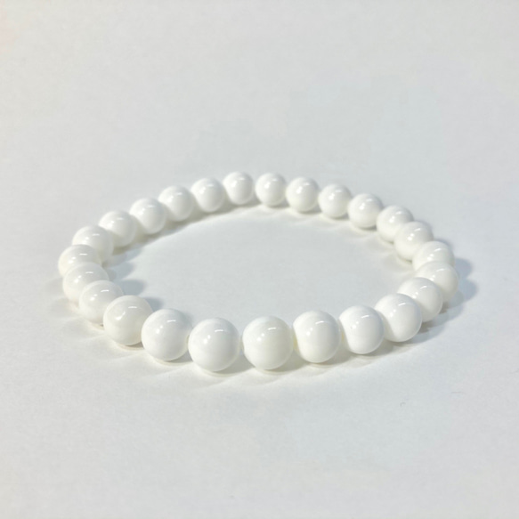 ホワイトオニキス ストーンブレス ブレスレット 8mm 天然石ブレス (シンプル) /厄払い 人間関係 白　パワー 2枚目の画像
