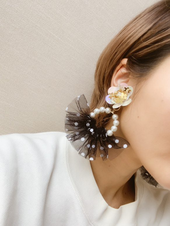 Zinnia  neon tulle （gold flower）　pierce 3枚目の画像