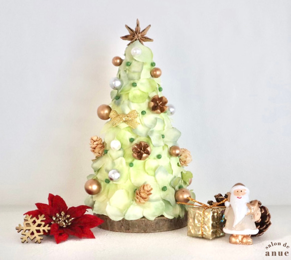 Creema限定クリスマス2021　紫陽花のかわいい卓上サイズクリスマスツリー　グリーン　ピンク　ホワイト 3枚目の画像