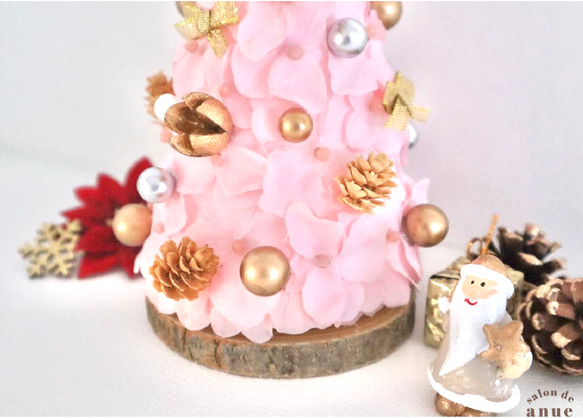 Creema限定クリスマス2021　紫陽花のかわいい卓上サイズクリスマスツリー　グリーン　ピンク　ホワイト 6枚目の画像