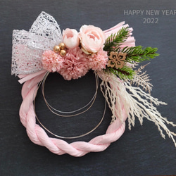 Hello2025！ 真っ白まんまるピンポンマムのしめ縄リース　コットンフラワー 1_893c9c5b646aa7c2ff2244f70537