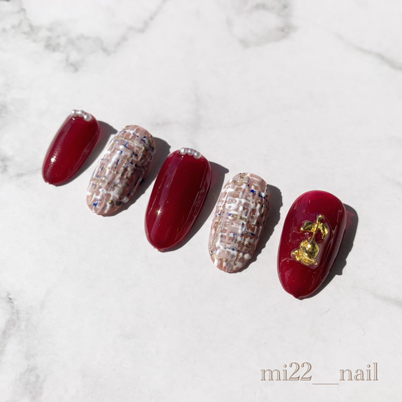 15 ボルドーネイル ツイードネイル ネイルチップ（つけ爪） mi22__nail