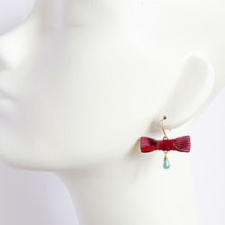 Kimono ribbon pierced earrings/Azuki×Tourmaline 3枚目の画像