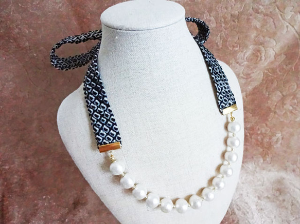 Kimono ribbon necklace　“Japanese dots” 1枚目の画像