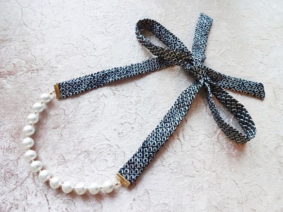 Kimono ribbon necklace　“Japanese dots” 2枚目の画像