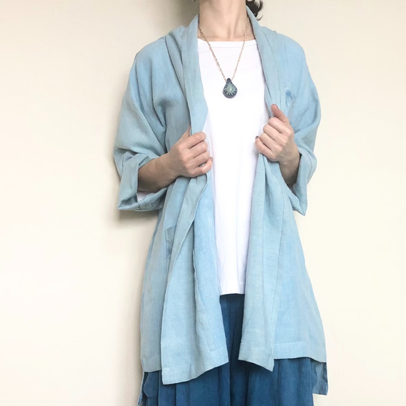 正藍染の羽織り / ヘンプ100% / 長袖カーディガン /和装 禅 5枚目の画像