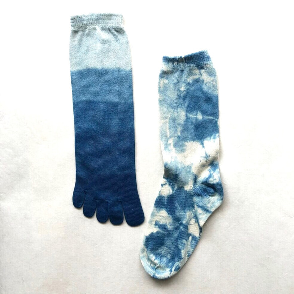オーガニックコットンの正藍染くつ下/冷えとり靴下 1枚目の画像