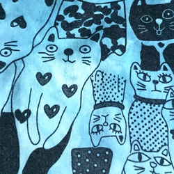 藍染め猫柄ゆったりコクーン/チュニック/ワンピース 6枚目の画像