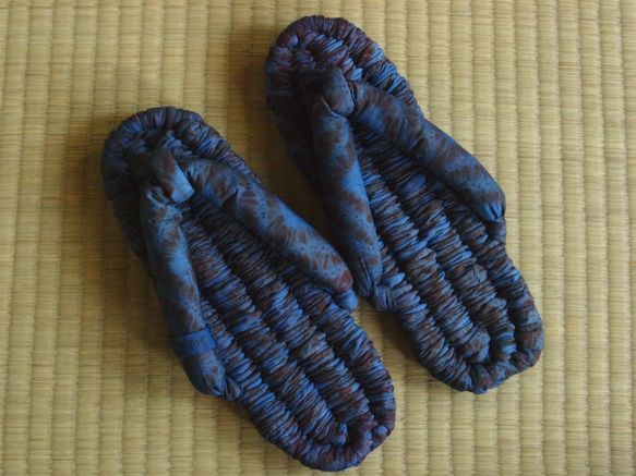 25cm/藍染め渋色古布の布草履/ルームシューズ 1枚目の画像