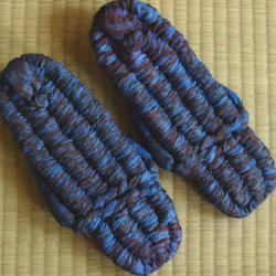 25cm/藍染め渋色古布の布草履/ルームシューズ 2枚目の画像