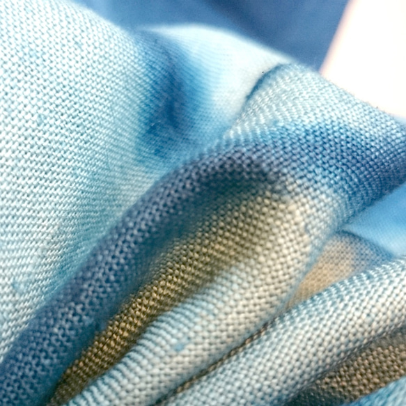【受注製作・送料無料】藍染めリネン100%アシンメトリーゆったりパンツ/麻の葉柄 5枚目の画像