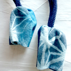 藍染め麻の葉柄巾着型ワンハンドルバック/和風 5枚目の画像