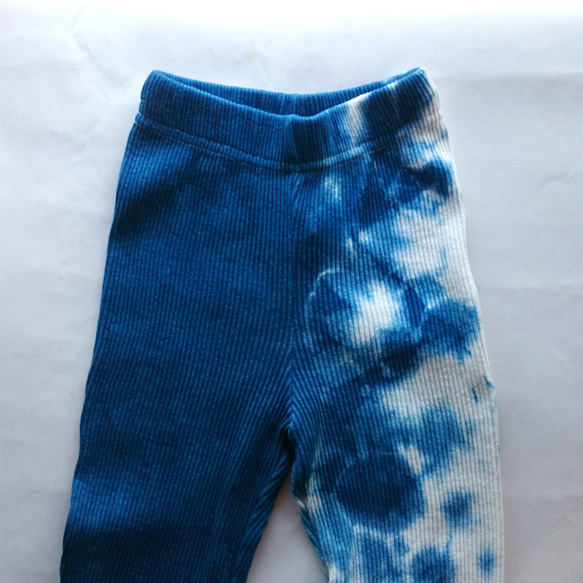 藍染めリブ編みレギンス/コットン100%/10部丈/アシンメトリー 7枚目の画像