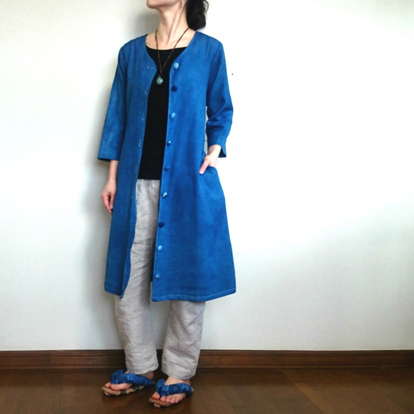 【送料無料】藍染め2wayコートワンピース/羽織り 4枚目の画像