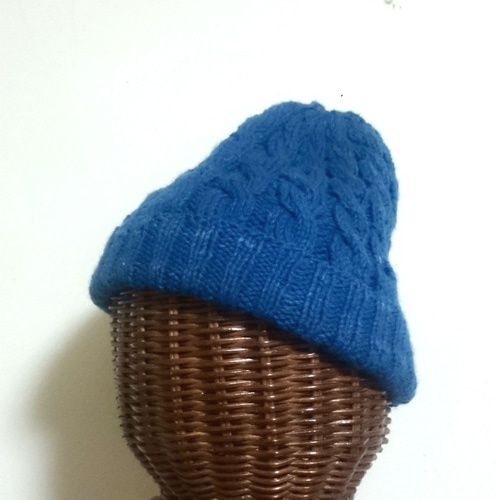 正藍染ウール100%手編みニット帽 / フリーサイズ/男女兼用 ニット帽