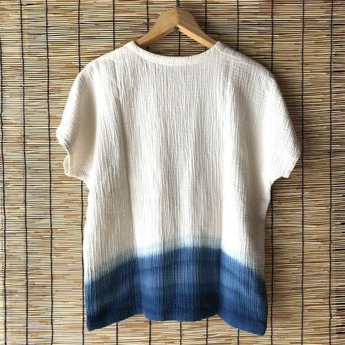 正藍染ゆったりWガーゼTシャツ/男女兼用/グラデーション Tシャツ