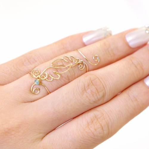 14kgf 指が長く見える羽のリング 石オーダー可【フリーサイズ】 指輪