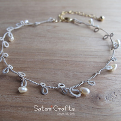 《受注製作》Anklet, Tatting_Leaves_silk(silver) 2枚目の画像