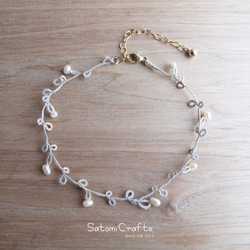 《受注製作》Anklet, Tatting_Leaves_silk(silver) 5枚目の画像