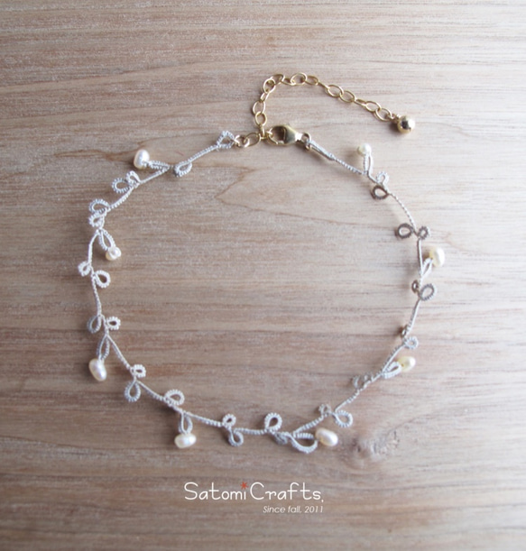 《受注製作》Anklet, Tatting_Leaves_silk(silver) 5枚目の画像