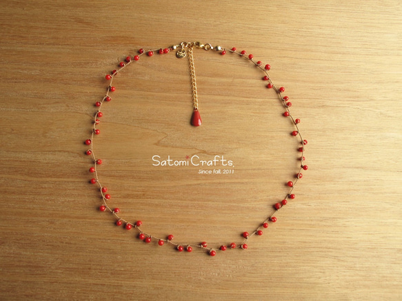 Necklace, Beans (Coral)35-40cm 2枚目の画像