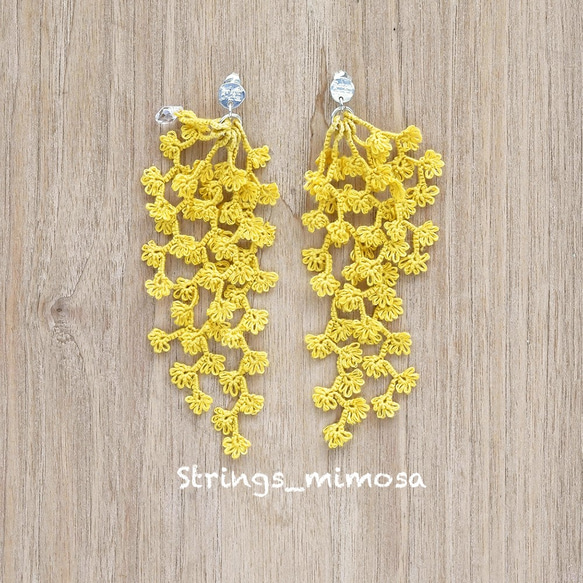 《受注製作》Pierces, Tatting Jewelry Flower strings_mimosa 1枚目の画像