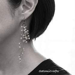 【受注製作】片耳販売　Pierces, Tatting Jewelry Snow Flower_silver 2枚目の画像