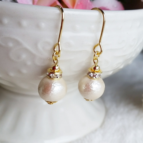 シンプル☆コットンパールピアス（キスカ） ピアス（フック