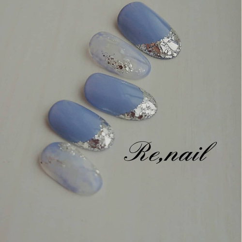 もやもや × 涼しげガラスフレンチ ネイルチップ（つけ爪） Re,nail