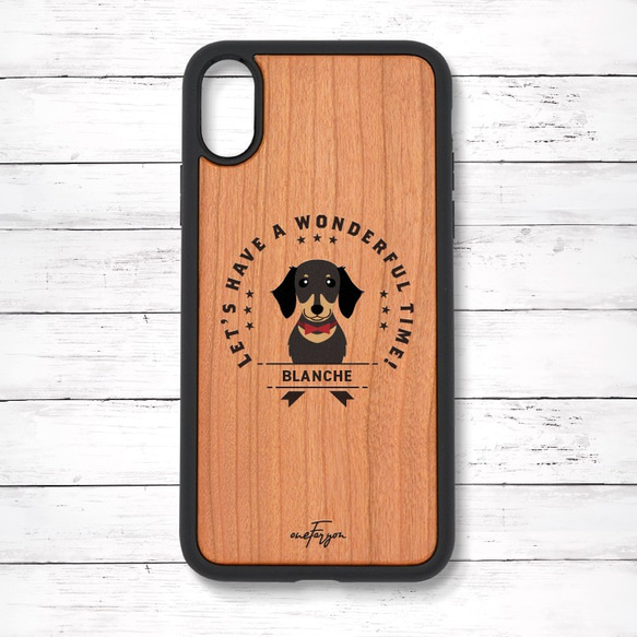【可刻名字】迷你臘腸犬（徽章）減震型木質iPhone保護殼 第2張的照片