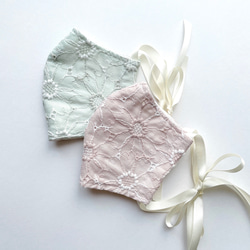 マーガレット刺繍リボンマスク&ミニ巾着セット(あずきミルク) 7枚目の画像