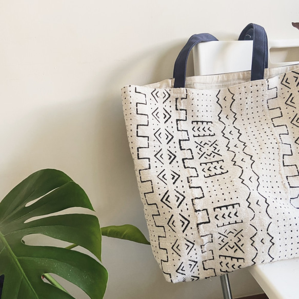 ボゴラン｜泥染提袋 棉白｜ マリ・アフリカ 泥染め 手織り ボゴラン布