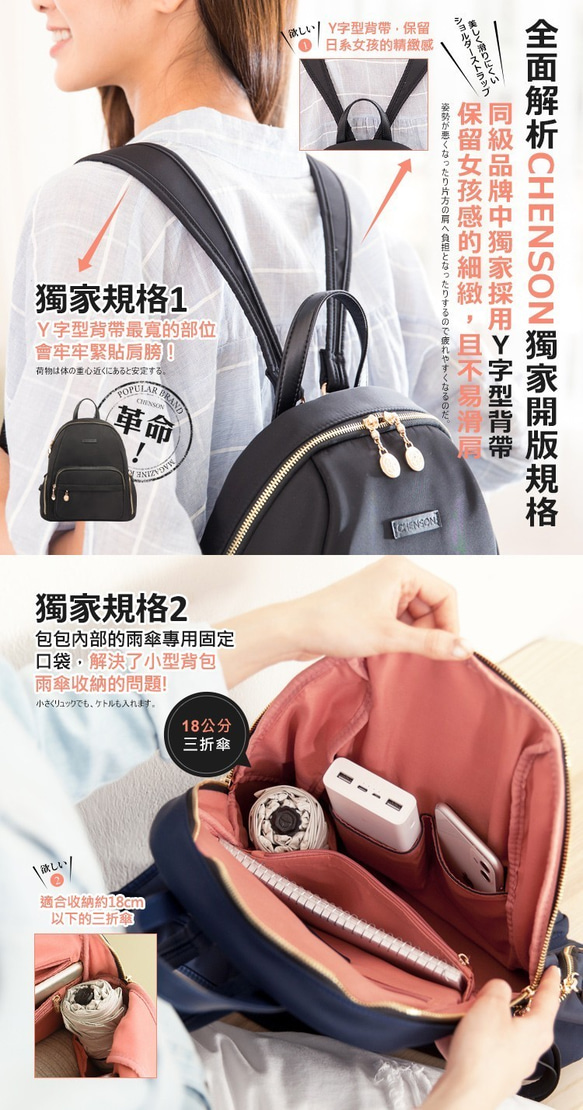 10ポケット リュック ナイロンバックパックBACKPACK (ブルー) CHENSON CG83331-9 4枚目の画像